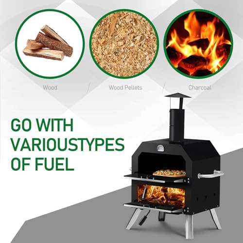 2‑Layer Outdoor Pizza Oven Wood Fired Pizza Maker with Stone and Removable Cooking Rack Portable Outside Oven for Camping Backyard BBQ Bakes 2 Pizzas at Once 17.3″x13.8″x32.3″ - Image 6