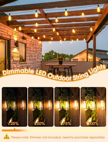 Larkvue 75FT(3x25FT) Outdoor String Lights, Patio Lights with 30+3 LED Dimmable Waterproof Connectable ST38 Bulbs for Outside Porch Balcony, Black - Image 3