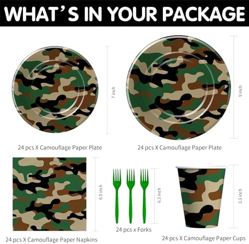 Army Military Camouflage Plates And Napkins Party Supplies, 24 Sets - Image 2