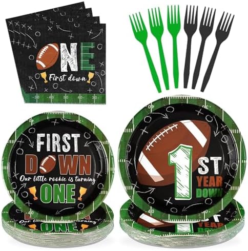 Grencian 96 Pcs Football Party Decorations for 1 Year Old Boys, Serves 24 by Grencian