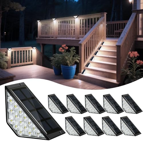 BKBB PPBB Solar Step Lights for Outside, Solar Stair Lights Outdoor Waterproof, Deck Step Lights for Fence, Patio, Yard, Porch, Front Door, Sidewalk, Garden, Patio Decor (10, Cool White) by Unknown