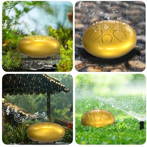 Rain Drum for Outside Garden, 6 Inches 8 Notes Steel Tongue Drums, Waterproof Meditation Rain Chime, Musical Instruments for Adult Gift with Bag, Music Book, Mallets (Gold) - Image 4