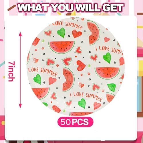 50pcs Party Supplies - Watermelon Paper Plates, 7" Sweet Fruit Plates for Summer Fruit, Watermelon Themed Baby Shower & Birthday Party Decor (small) - Image 3