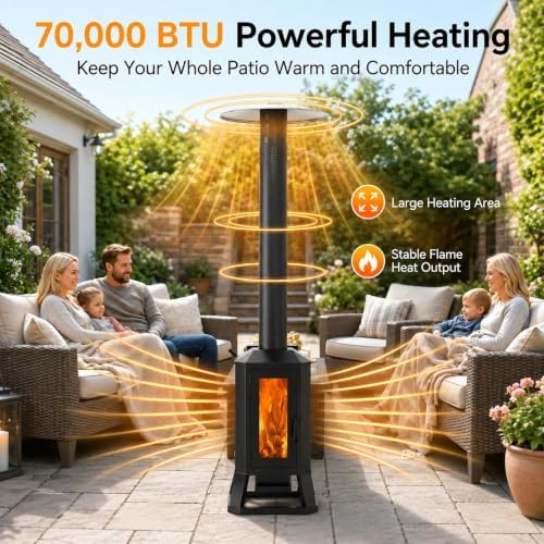 Wood Pellet Outdoor Patio Heater, 70,000 BTU, with Glass Viewing Window - Image 3