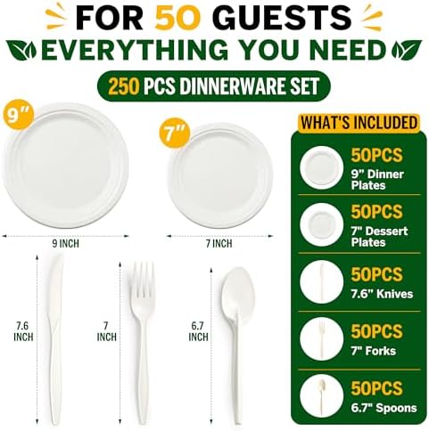 250PCS Disposable Paper Plates Set and Utensils, 9 and 7inch Plates - Image 7