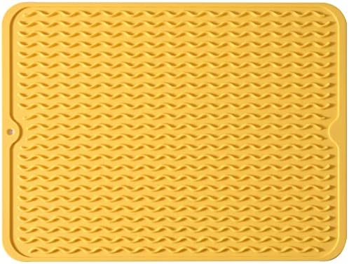 MicoYang Silicone Dish Drying Mat — Quick-Dry Ridges Counter & Sink Pad, Heat-Resistant Trivet to 450°F, Non-Slip & Dishwasher Safe, Roll-Up Storage, 18 Colors & 9 Sizes (Yellow, 16"×12") by MicoYang