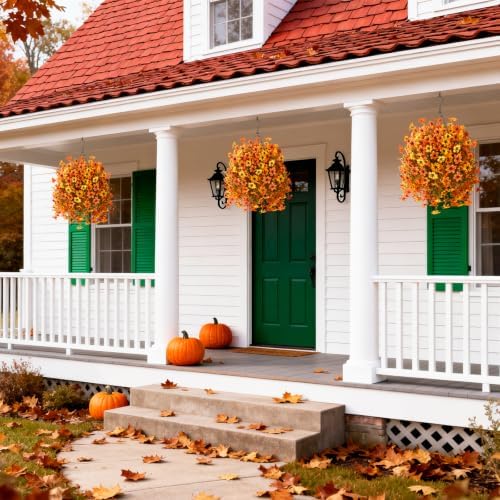 Artificial Hanging Fall Flowers for Outdoors, 2 Pcs Fake Mums Plants - Image 6