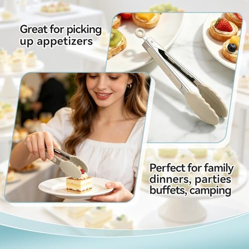 Small Cooking Tongs 7 inch Mini Serving Tongs with Silicone Tips - Image 5