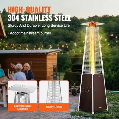 VEVOR Patio Heater for Outdoor Use, 48000BTU Pyramid Propane Heater w/Wheels, Quartz Glass Tube Outdoor Patio Flame Heater for Patio, Party, Backyard, Garden, Decoration, Hammered Bronze - Image 3