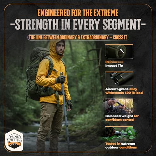 Prime Adventure 15-in-1 Tactical Survival Walking Stick & Hiking Staff – Heavy-Duty Collapsible Multitool for Camping, Hiking & Outdoor Survival Gear (8 Tubes, Premium Build) - Image 3