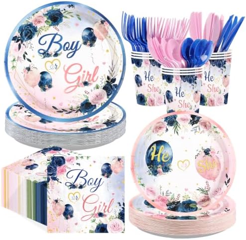 168Pcs Navy Blue and Pink Gender Reveal Party Decorations Serves 24 by Greencian