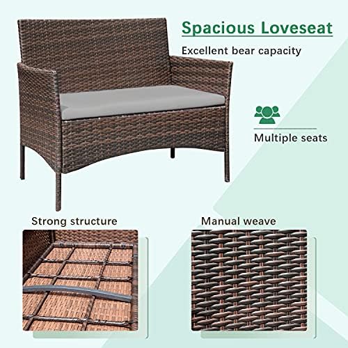 Greesum Patio Furniture 4 Pieces Conversation Sets,Brown and Gray - Image 6