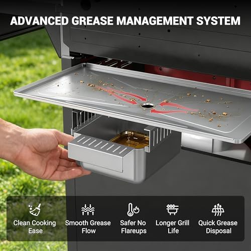 HUGROVE 4-Burner Liquid Propane Gas Grill, 56,000 BTU with Side Burner Red - Image 5