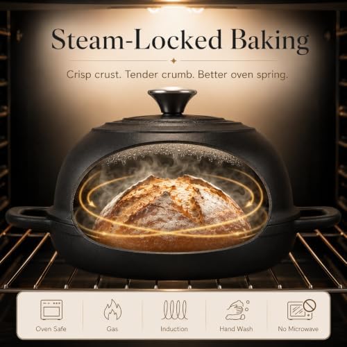 5QT Matte Black Enameled Cast Iron Dutch Oven for Bread Baking - Image 3