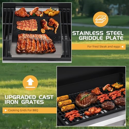 CIG GARDEN 4-Burner Propane Gas Grill, 42,000 BTU Outdoor BBQ with Cast Iron Grates & Side Burner - Backyard, Patio, Camping Grill - Image 4