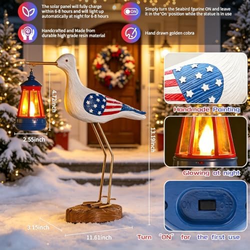 Solar Red White and Blue Seagull Statue Lights National Flag with Christmas,Housewarming Gift for Mom Women - Image 2