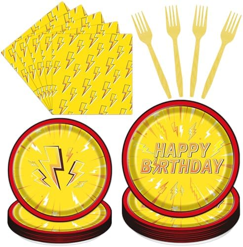Lightning Bolt Birthday Plates Napkins Tableware Party Decor 96PCS by Aposwow