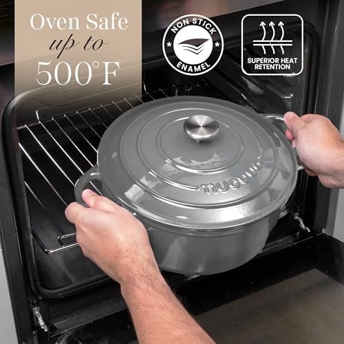 Nuovva Enamelled Cast Iron Dutch Oven Pot with Lid-6.4 Quart Non Stick Casserole Pot-Heavy Duty & Oven Safe up to 500° F for Bread Baking, Braising, Stews, Roasting - 28cm Grey - Image 4