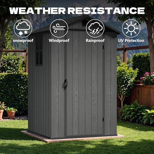 Devoko 4×4 FT Resin Outdoor Storage Sheds with Floor, Dark Gray - Image 6