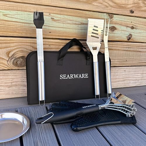 Barbecue Grill Tool Set - Stainless Steel - Strong Durable Design - Heat Resistant Glove & Bristle Free Grill Brush - Thermometer, Meat Injector, & Corn Skewers - Perfect For Smokers & Grills - Image 2