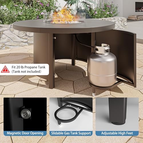 5 Pieces Outdoor Patio Furniture Set with 48" 55000 BTU Round Propane Fire Pit Table,Patio Dining Set Outdoor Conversation Sets 4 Chairs for Deck,Backyard and Garden,Dark Blue - Image 4