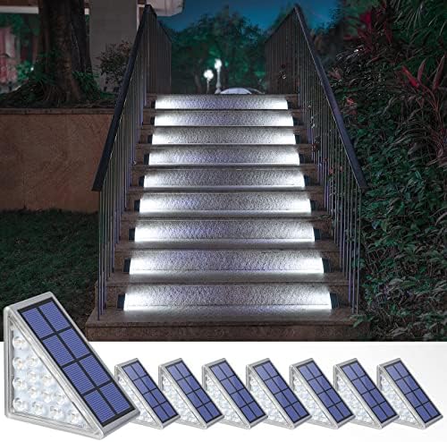 NIORSUN Solar Step Lights,8 Pack Cool White Solar Stair Lights Outdoor Waterproof IP67 Auto On Off,Solar Lights for Steps,Stair,Patio,Yard,Porch,Front Door,Sidewalk,Deck Decor by NIORSUN