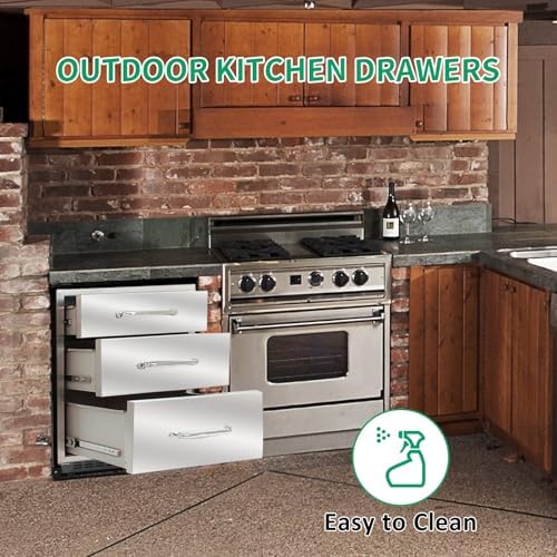 Outdoor Kitchen Drawers 20" W x 27" H x 23" D Stainless Steel Triple Drawers with Ergonomic Handle for BBQ Island, Patio Grill Station & Outdoor Kitchen Cabinets - Image 5