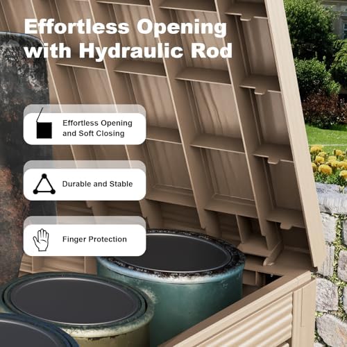 60 Gallon Outdoor Waterproof Storage Box, UV Resistant Resin Deck Box with Built-in Handle, Outdoor Storage Container for Patio Furniture, Garden Tools, Patio Cushions, Grey - Image 2