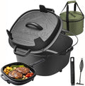 HITROCK Cast Iron Camp Dutch Oven with Legs 5QT, Pre-Seasoned Camping Dutch Oven with Lid,Outdoor Pot with Lid Lifter, Storage Bag & Handle for Camping, Baking, Grilling, Rounded-square Shape by Unknown