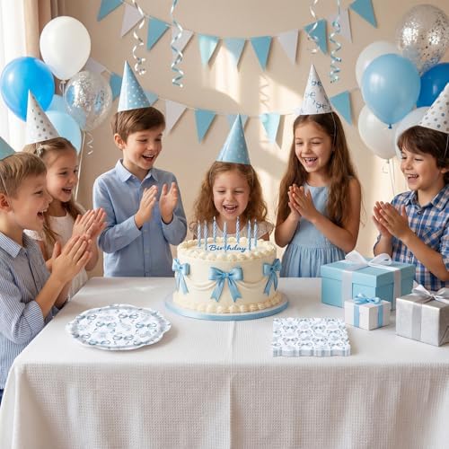 Blue Floral Plates,40pcs Blue Bow Disposable Paper Plates and Napkins Set includes Scalloped Blue White Floral Paper Plate & Napkins for Bridal Shower, Tea Party, Wedding & Birthday - Image 5