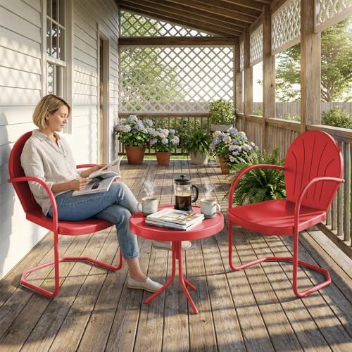 Outdoor 3-Piece Metal Bistro Set, Patio Conversation Set of 2,Red - Image 3
