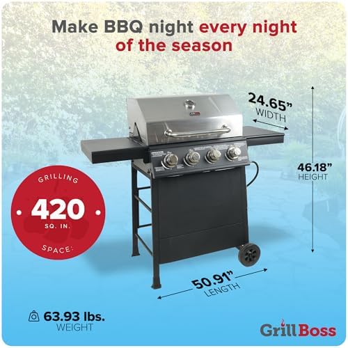 Grill Boss 4-Burner Propane Gas Grill, 40,000 BTU, Stainless Lid, Black - Image 2