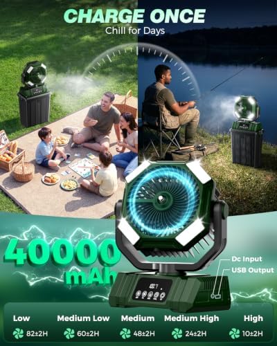 40000mAh Misting Fans for Outside, 15L Large Tank Portable Misting Fan, Battery Powered Outdoor Mister Fan with Remote & LED Light, Wide 270° Coverage for Camping Patio Backyard - Image 4