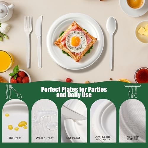 250 Pcs Biodegradable Paper Plates Set Disposable Dinnerware - Image 4