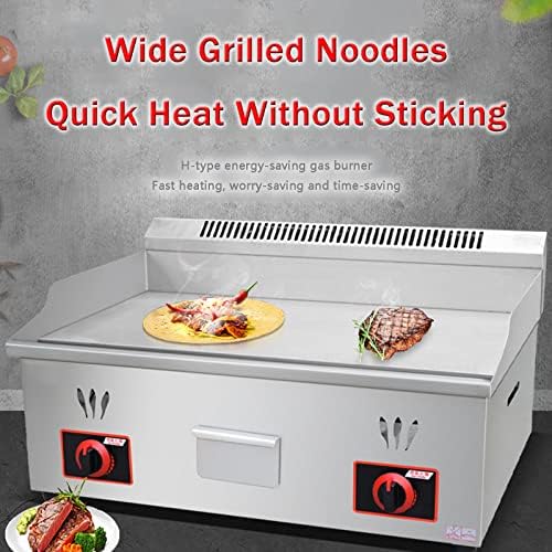 Gas Griddle LPG Commercial Stainless Steel Heavy Duty Restaurant Outdoor Griddle Gas Baking Plate Burger Grill Smooth Double Burners, 2800PA, for BBQ Cooking Steak, Eggs, Pancakes,718 - Image 3