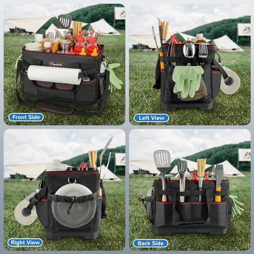 Chyaidach Large Grill Caddy with Hard Bottom and Paper Towel Holder, Picnic BBQ Condiment Utensil Organizer Caddy for Blackstone Griddle Accessories, Camping Essential, Outdoor Cooking, Tailgate, RV - Image 4