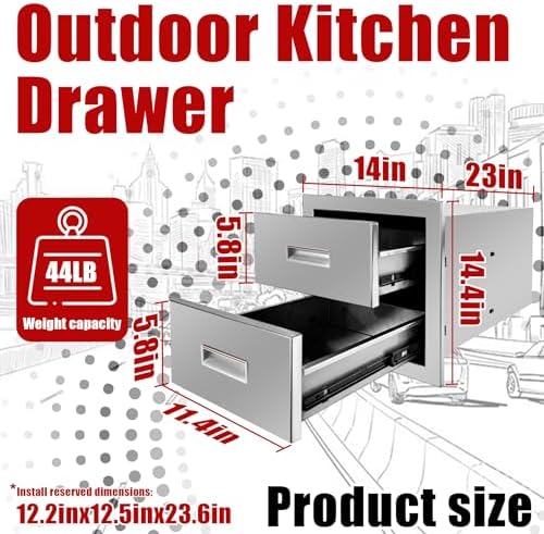 Outdoor Kitchen Double Layer Drawer 14'' W x 14.4'' H x 23'' D Flush Mount BBQ Access Drawers Stainless Steel BBQ Island Drawers with Handle Suitable for Outdoor Kitchen Island Grill Station - Image 3