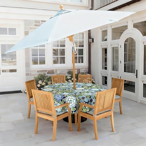 LVTXIII Round Outdoor Tablecloth with Umbrella Hole and Zipper, Water-Repellent 60 Inch Patio Table Cover for Bistro, Garden, Patio & Picnic, Botanical Blues - Image 2