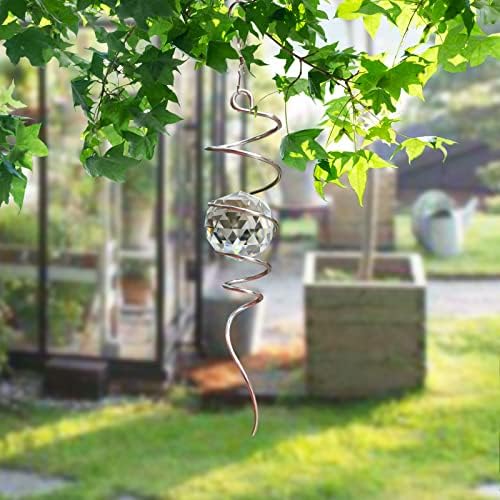 FONMY Gazing Ball Spiral Tail -Decorative Wind Spinner Sun Catcher 11 inch Tail and 2 inch Clear Crystal Orb. Indoor Outdoor Garden Decoration -13 inch Height - Image 4