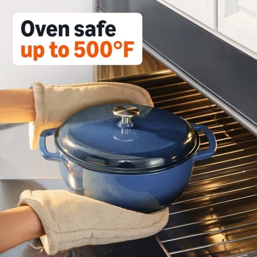 Amazon Basics Enameled Cast Iron Dutch Oven Pot With Lid, 7.3-Quart, Round, Dual Handles, Heavy-Duty, Oven Safe for Stews, Roasting & Baking, Navy - Image 4