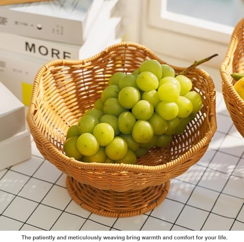 RT&BS Round Woven Fruit Basket for Counter, Wicker Bread Bowl, Woven Egg Baskets, Reusable Handwoven Basket for Living Room, Kitchen, Store, Restaurant, Outdoor, Party - Image 4