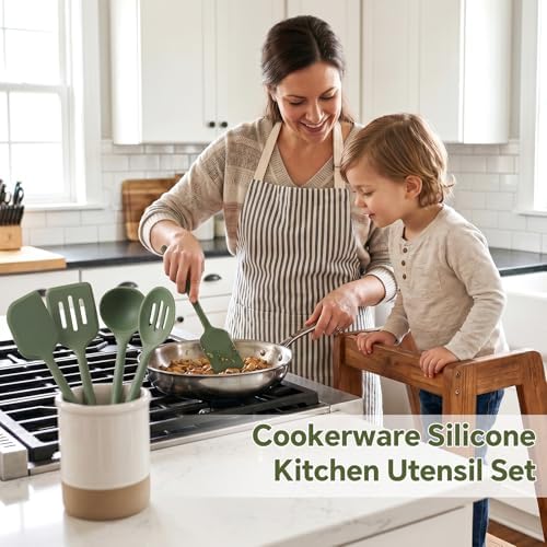 Silicone Kitchen Cooking Utensils Set – 5Pcs Extra Long & Thick Heat Resistant Kitchen Gadgets, BPA Free Non-Stick Cook Tools for Food Prep, Frying, Serving and Basting - Image 4