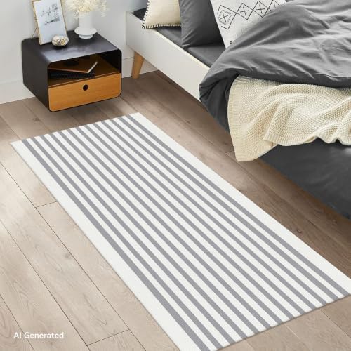 IOHOUZE 2x4.3 Striped Outdoor Door Mat, Washable Porch Rug, Grey White - Image 6