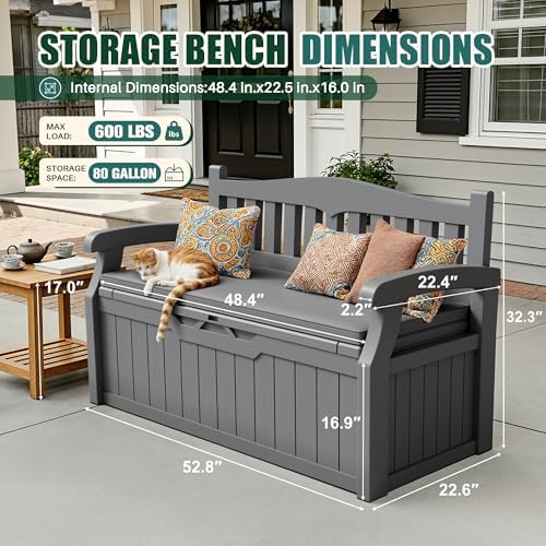 Devoko 80 Gallon Storage Bench with Cushion, Deck Box Waterproof&Lockable - Image 2