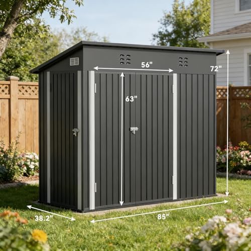 COMHOMA Shed Outdoor Storage Shed Metal,Lockable Doors Tool Sheds with Sloping Roof,Steel Garden Shed with Air Vent for Backyard,Patio,Lawn,Poolside(Gray,7'*3') - Image 2