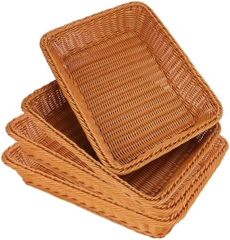 Poly Wicker Baskets 4 Pack 16 inch Brown Large Wicker Baskets Storage – Rustic, Durable & Easy-Cleaning Bread Basket, for Home, Restaurant & Hotel Use by Geytetqi