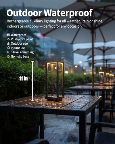 PUSU Cordless Waterproof Table Lamps Set of 2, Black LED Outdoor Desk Lamp - Image 2