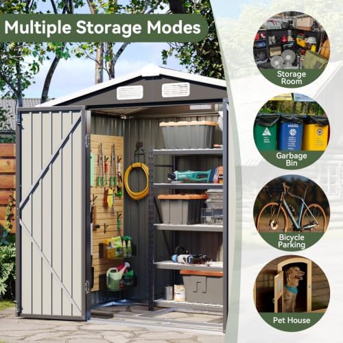Aoxun 6'x4' Outdoor Storage Shed with Base, Black - Image 6