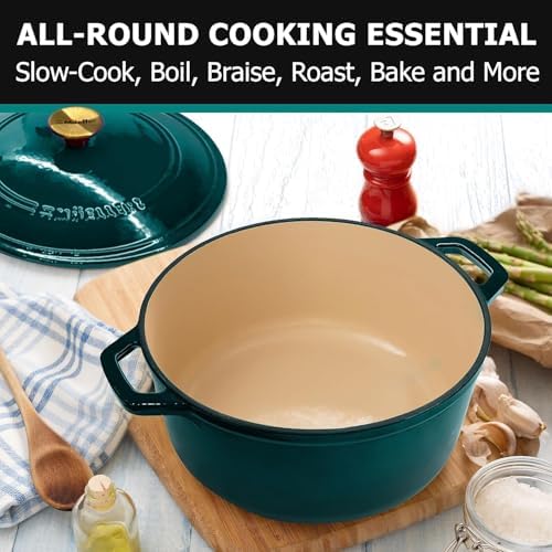 MUELLER HOME 7.5 QT Enameled Cast Iron Dutch Oven, Heavy-Duty Casserole Dish and Braiser Pan with Lid and Stainless Knob, Oven-Safe up to 500° F & Across All Cooktops, Emerald - Image 6