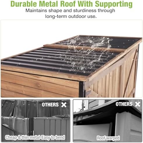 GUTINNEEN Weatherproof Outdoor Trash Can Shed, Outdoor Storage Shed with Strong Metal Frame, Wooden Garden Sheds with Adjustable Shelves and Removable Floor - Image 5